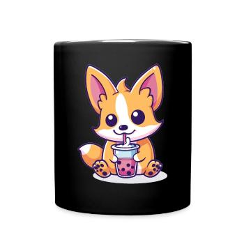 Welsh Corgi Pembroke Drinking Bubble Tea Boba - Full Colour Mug - black - Front