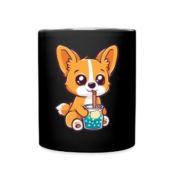 Welsh Corgi Pembroke Drinking Bubble Tea Boba - Full Colour Mug - black - Front