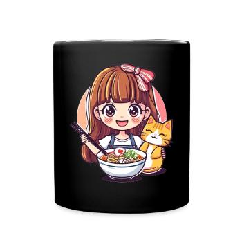 Ramen Cat Lover Cute Anime Girl Eating Ramen Otaku - Tasse einfarbig - Schwarz - Vorne