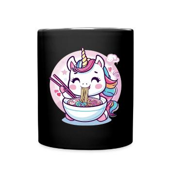 Unicorn eating Ramen Noodle Soup Cute Graphic - Tasse einfarbig - Schwarz - Vorne