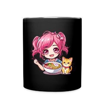 Ramen Cat Lover Cute Anime Girl Eating Ramen Otaku - Tasse einfarbig - Schwarz - Vorne