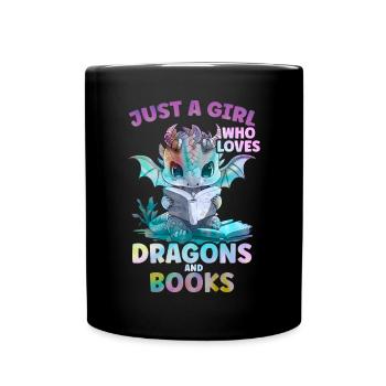 Dragons and Books Dragon Lover Bookish - Full Colour Mug - black - Front