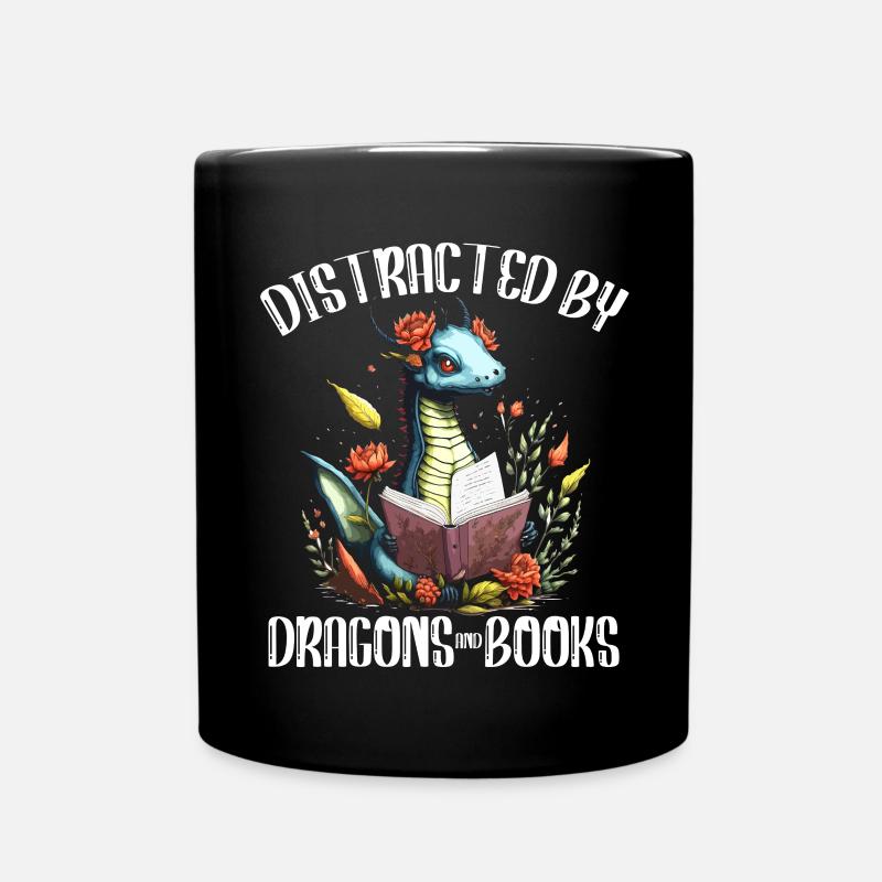 Drachen Und Bücher Dragon Liebhaber Bücherwurm - Tasse einfarbig - Schwarz