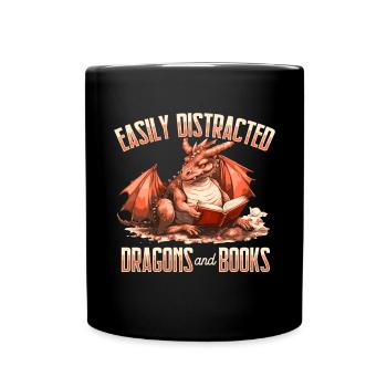 Drachen Und Bücher Dragon Liebhaber Bücherwurm - Tasse einfarbig - Schwarz - Vorne