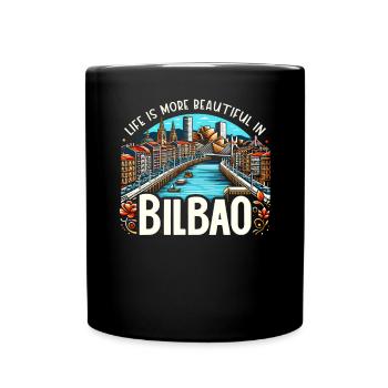 Bilbao Espagne Voyage Vacances J’aime Bilbao Skyline - Mug uni - noir - Devant