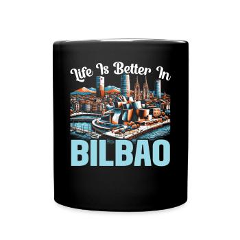 Bilbao Espagne Voyage Vacances J’aime Bilbao Skyline - Mug uni - noir - Devant