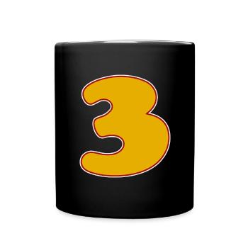 3 - Drei - Tasse einfarbig - Schwarz - Vorne