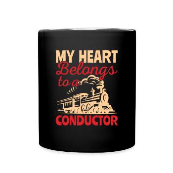 My Heart belongs to a Conductor - Zugführer - Tasse einfarbig - Schwarz - Vorne