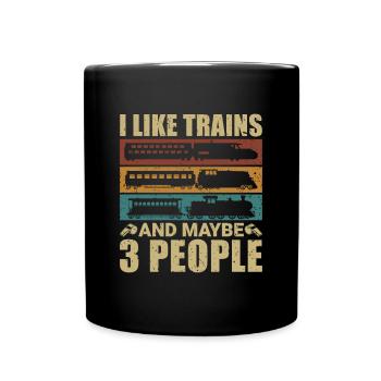 J’aime Trains & Peut-être 3 personnes - Zugführer - Mug uni - noir - Devant