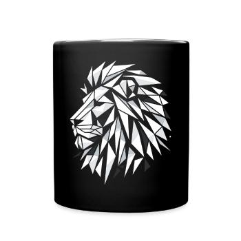 Geometric Triangle Circle Black and White Lion Head - Full Colour Mug - black - Front