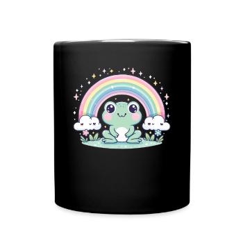Kawaii Frosch Regenbogen niedliches Muster - Tasse einfarbig - Schwarz - Vorne