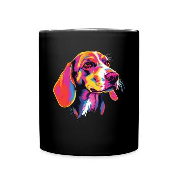 Wasserfarben Farbenfroher American Foxhound - Tasse einfarbig - Schwarz - Vorne