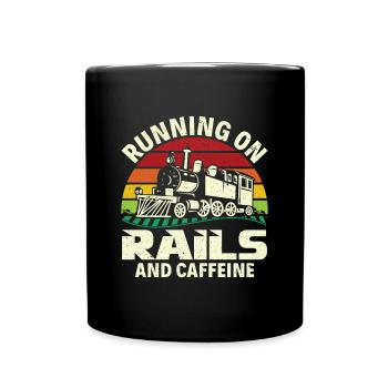Running on Rails and Caffeine - Train Driver - Full Colour Mug - black - Front