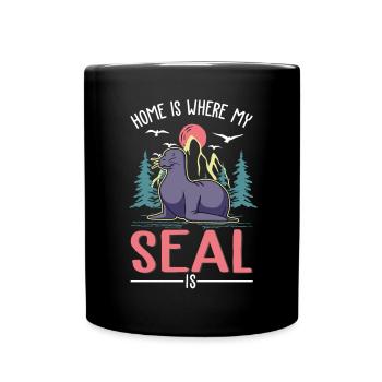 Zuhause ist wo meine Robbe ist Seehund Seelöwe - Tasse einfarbig - Schwarz - Vorne