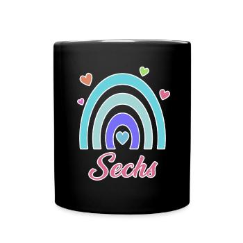 6. Geburtstag Regenbogen Vintage - Tasse einfarbig - Schwarz - Vorne