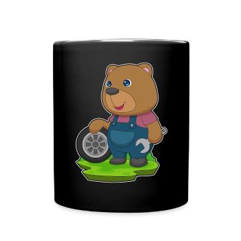Bär Automechaniker Autoreifen Autowerkstatt - Tasse einfarbig - Schwarz - Vorne