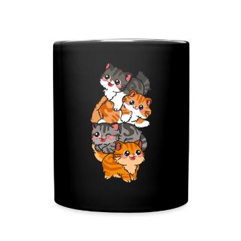 Cat Cute Kitty Stack Cats Anime Kawaii - Full Colour Mug - black - Front