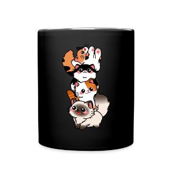 Cat Cute Kitty Stack Cats Anime Kawaii - Full Colour Mug - black - Front