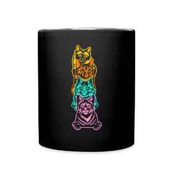 Cat Cute Kitty Stack Cats Anime Kawaii - Full Colour Mug - black - Front