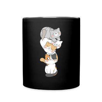 Cat Cute Kitty Stack Cats Anime Kawaii - Full Colour Mug - black - Front