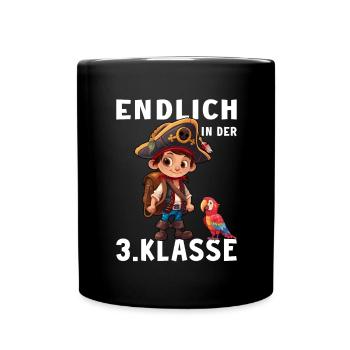 3 Klasse Piraten Papagei Pirat Drittklässler - Tasse einfarbig - Schwarz - Vorne