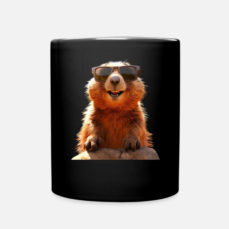 Murmeltier mit Sonnenbrille Nagetier Erdhörnchen - Tasse einfarbig - Schwarz