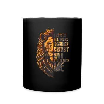 Je peux tout faire par la foi du Christ Lion - Mug uni - noir - Devant