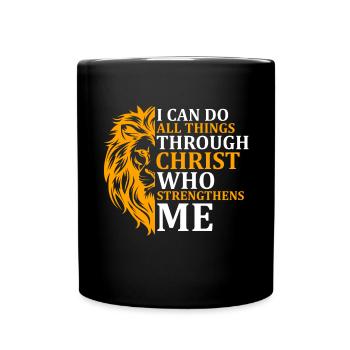 Je peux tout faire par la foi du Christ Lion - Mug uni - noir - Devant