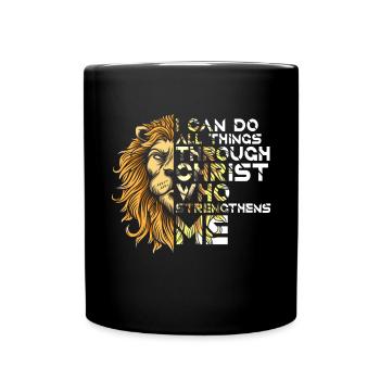 Je peux tout faire par la foi du Christ Lion - Mug uni - noir - Devant