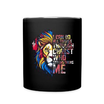 Je peux tout faire par la foi du Christ Lion - Mug uni - noir - Devant