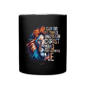Je peux tout faire par la foi du Christ Lion - Mug uni - noir - Devant