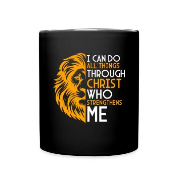 Je peux tout faire par la foi du Christ Lion - Mug uni - noir - Devant