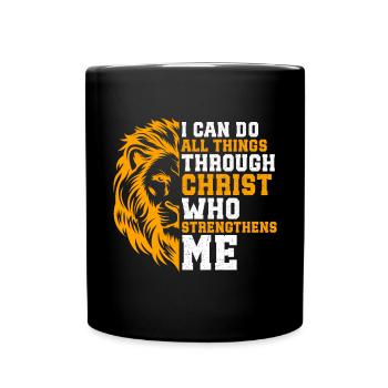 Je peux tout faire par la foi du Christ Lion - Mug uni - noir - Devant