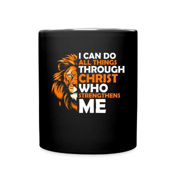Je peux tout faire par la foi du Christ Lion - Mug uni - noir - Devant