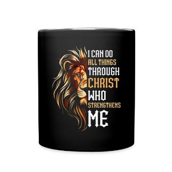 Je peux tout faire par la foi du Christ Lion - Mug uni - noir - Devant