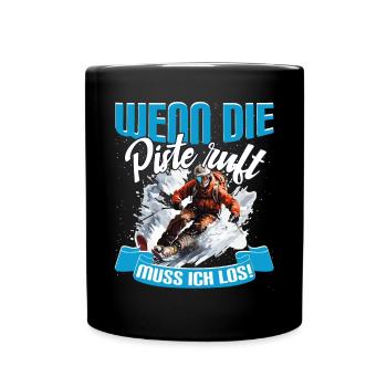 Skifahren Ski Skipiste Wenn die Piste ruft - Tasse einfarbig - Schwarz - Vorne