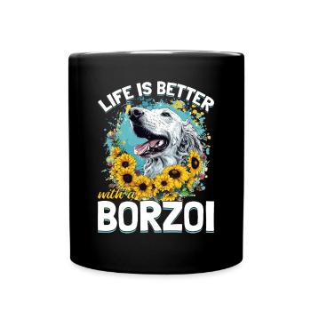 Borzoi Dog Breed Life is Better with a Borzoi - Full Colour Mug - black - Front