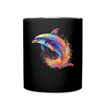 Watercolor Colorful Dolphin Colorful Animals - Full Colour Mug - black - Front