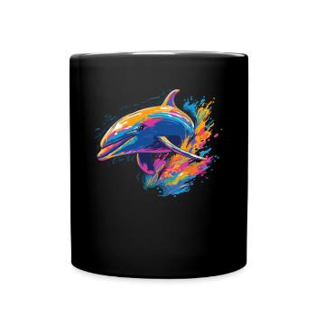 Watercolor Colorful Dolphin Colorful Animals - Full Colour Mug - black - Front