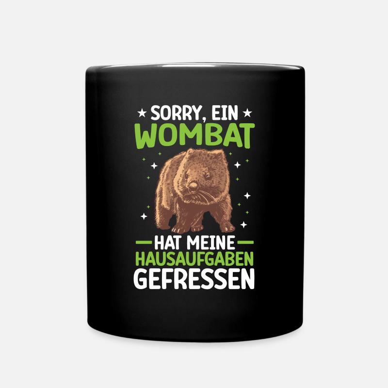 Wombat frisst Hausaufgaben Beuteltier - Tasse einfarbig - Schwarz