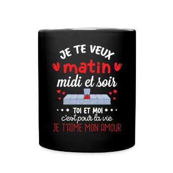 Cadeau St Valentin Femme Homme Je t aime - Mug uni - noir - Devant