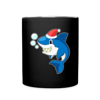 Shark Christmas Santa Hat - Full Colour Mug - black - Front
