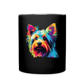Watercolor Colorful Australian Silky Terrier - Full Colour Mug - black - Front