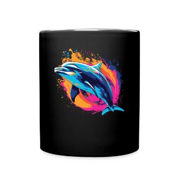 Watercolor Colorful Dolphin Colorful Animals - Full Colour Mug - black - Front