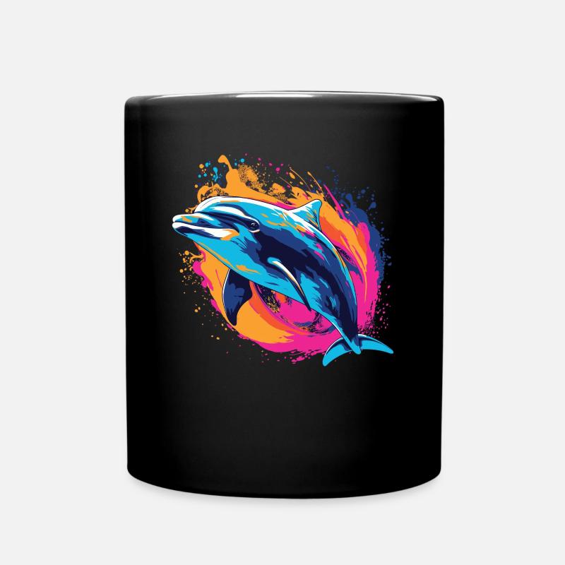 Wasserfarben Farbenfroher Delfin bunte Tiere - Tasse einfarbig - Schwarz