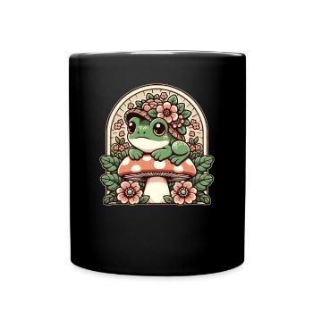 Cottage Core Frosch Mit Blumenhut Pilz - Tasse einfarbig - Schwarz - Vorne