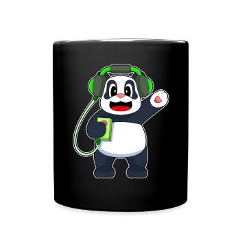 Panda Kopfhörer Musik - Tasse einfarbig - Schwarz - Vorne