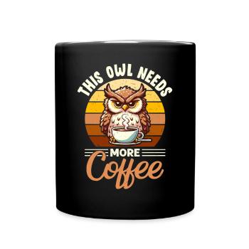 Grumpy Owl With Coffee Morning Mood - Full Colour Mug - black - Front