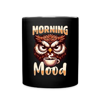 Grumpy Owl With Coffee Morning Mood - Full Colour Mug - black - Front