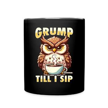Grumpy Owl With Coffee Morning Mood - Full Colour Mug - black - Front